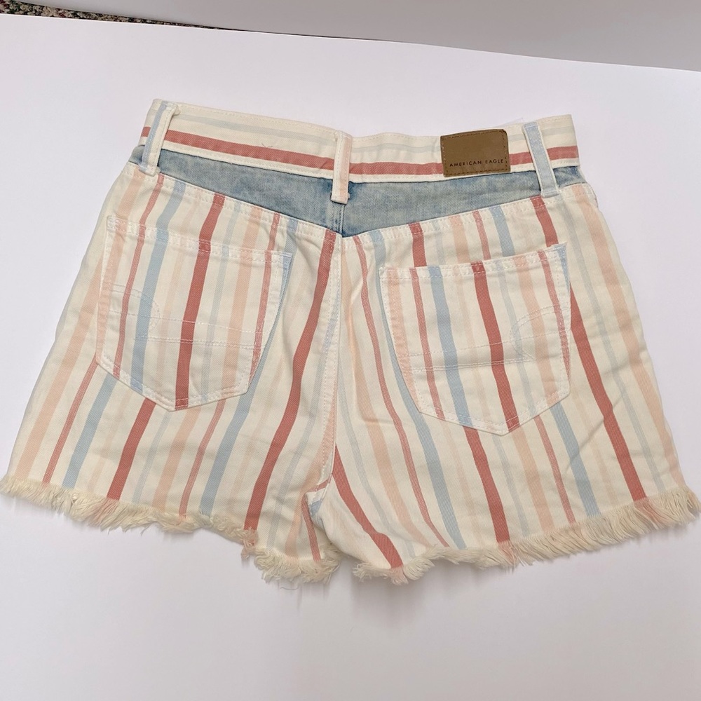 American Eagle Outfitters Multi Color Striped Denim Mom Shorts High Waist Sz 0 - Picture 2 of 2